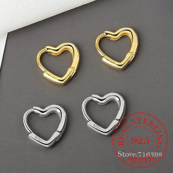 Sterling Silver French Love Heart Hoop Earrings