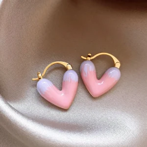 pink heart ear buckle light earrings