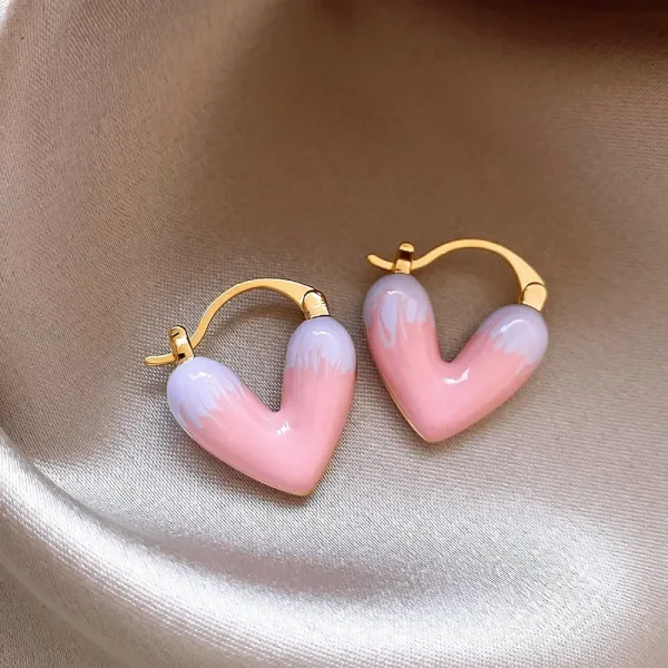 pink heart ear buckle light earrings