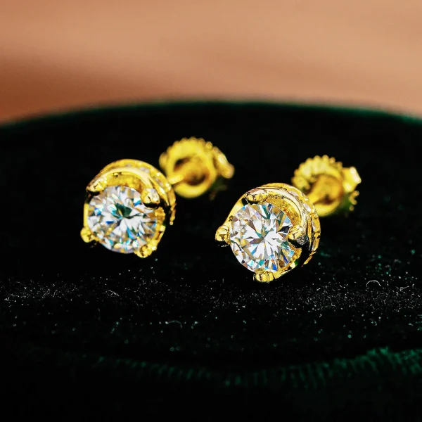18K Gold Moissanite Earrings Roud