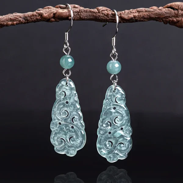 A-grade Jade Blue Water Ruyi Earrings