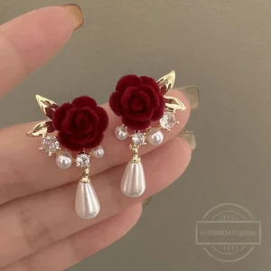 Elegant Red Flower Earrings