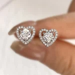 moissanite diamond heart halo stud earrings
