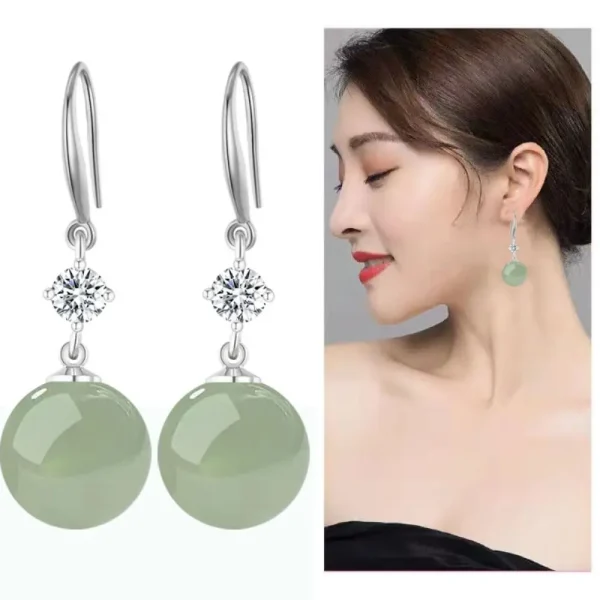 ball shape long jade drop earrings
