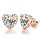 heart halo stud earrings with moissanite