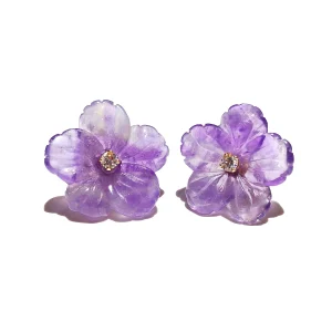 amethyst flower gold earrings