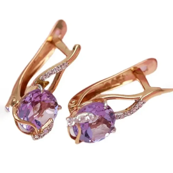 Purple Gold Elegant Amethyst Earrings