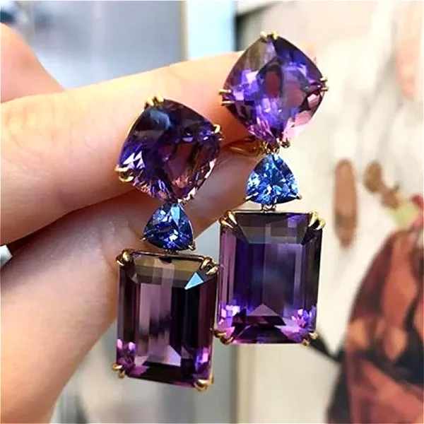 geometry synthetic amethyst earrings