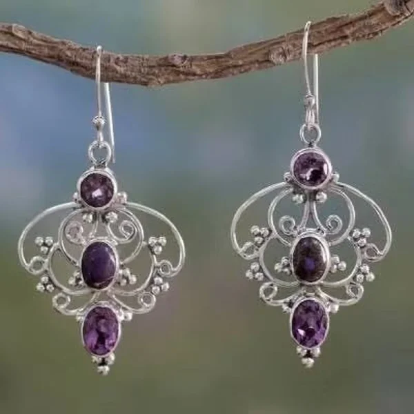 amethyst zircon petal earrings