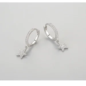 Fashion 925 Sterling Silver Star Dangle Earrings Luxury Sparkling