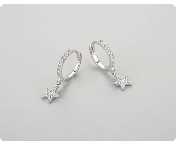 Fashion 925 Sterling Silver Star Dangle Earrings Luxury Sparkling