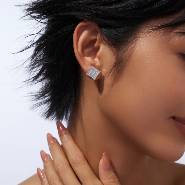 boucles d'oreilles en moissanite baguette carré