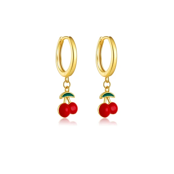 Color Gold Rojo Cereza Drop Earring