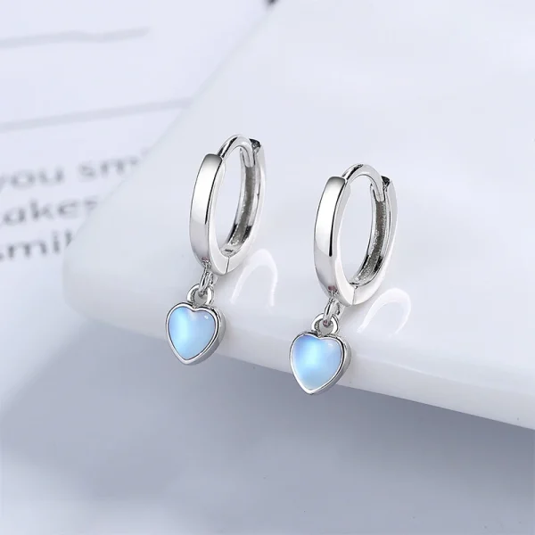 Sterling Silver Opal Heart Pendant Hoop Earrings