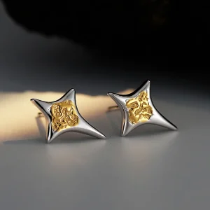 Punk Sterling Silver Gold Star Earrings