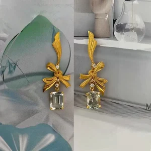 24K Color Gold Bow Square Stud Earrings