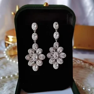 Charm Flower Diamond Dangle Earring
