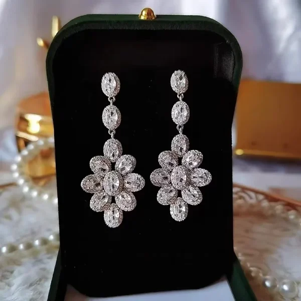 Charm Flower Diamond Dangle Earring