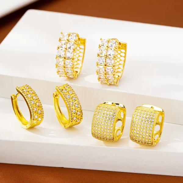 24K gold diamond clasp earrings