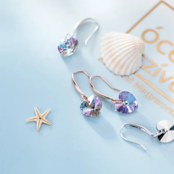 Charm Ear Heart Shape Rainbow Crystal Dangle